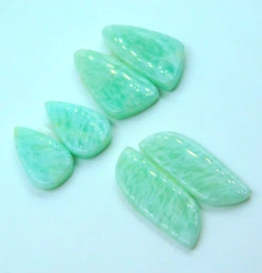 3 Matching Pairs Of Natural Amazonite Cabochon Pairs DIY Jewelry Making Gemstone - Picture 1 of 8
