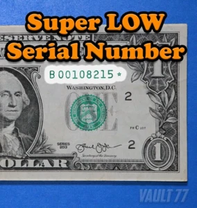 (F) 2013 B $1 Duplicate Star Note LOW SERIAL NUMBER B00108215* Fort Worth - Picture 1 of 3