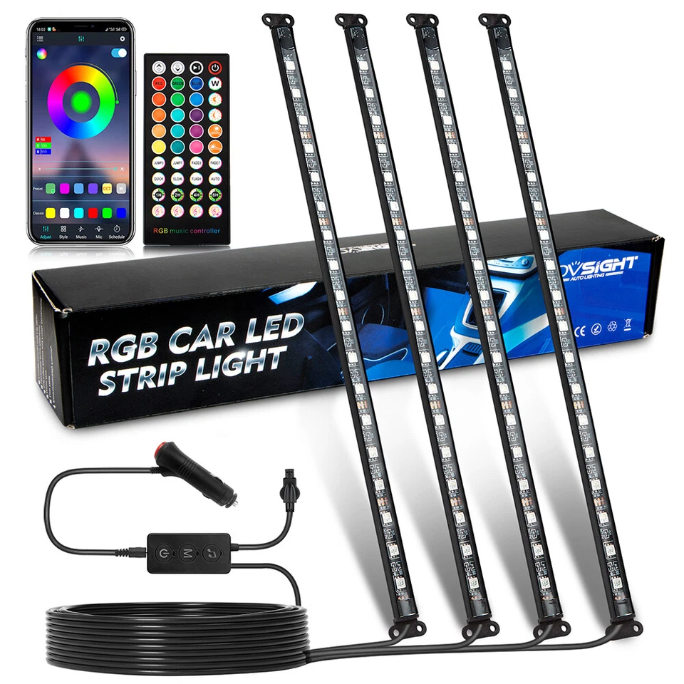 Tira de luces LED RGB para atmósfera interior de automóvil Bluetooth + control remoto + botón 1 Foto 1 de 4