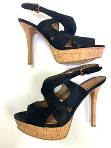 Nine West Fontina Size 7.5 Black Leather Cork Heels NEW NO Box - Picture 1 of 7