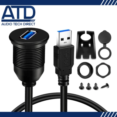 USB 3.0 Male to USB 3.0 Female AUX Flush Mount Car Mount Extension Cable Round - Image 1 of 4