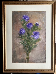 Oil Painting 1972 Still Life C. Dried Saturnidae Frame Cornflower Floral Nature - Picture 1 of 3