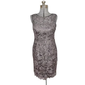 Adrianna Papell grau Illusion Spitze Overlay U-Boot-Ausschnitt Etui-Kleid Gr 10 - Bild 1 von 13