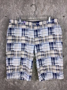 Herren Perry Ellis Größe 38 blau hellbraun Madras kariert Bermuda Shorts 12 "reppy Golf - Bild 1 von 9