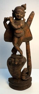 Estatua vintage de madera tallada a mano del dios hindú Krishna India leer descripción - Imagen 1 de 14
