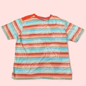 Carlo Colucci Retro Orange Stripe Tropical Leaf Print Surfing Vibe Tee Shirt XL - Bild 1 von 2