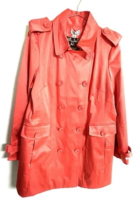 Gabardina Joan Rivers Coral Doble Pecho Talla M Faja Corbata Cintura Nueva Con Etiqueta Foto 1 de 4