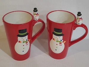 Target Sleddin Hill Christmas Snowman Hand Painted Ironstone Latte Mugs. New - Picture 1 of 8