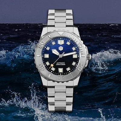 SAN MARTIN SN0147-G Automatic Blue Sea Wave Dial Sapphire Glass 43mm 1000M Watch - Image 1 of 4