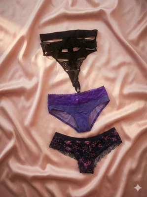 Lote de 3 calcinhas Victoria's Secret rosa tamanho M tanga alça de renda hiphugger - Imagem 1 de 4