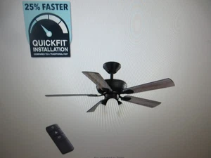 Hampton Bay Riley 44 in. Indoor LED Matte Black Downrod Ceiling Fan with Remote - Picture 1 of 9