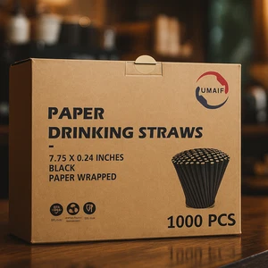Paper Drinking Wrapped Straws Biodegradable Compostable 7.75 x 0.24" 1000 Straws - Picture 1 of 5