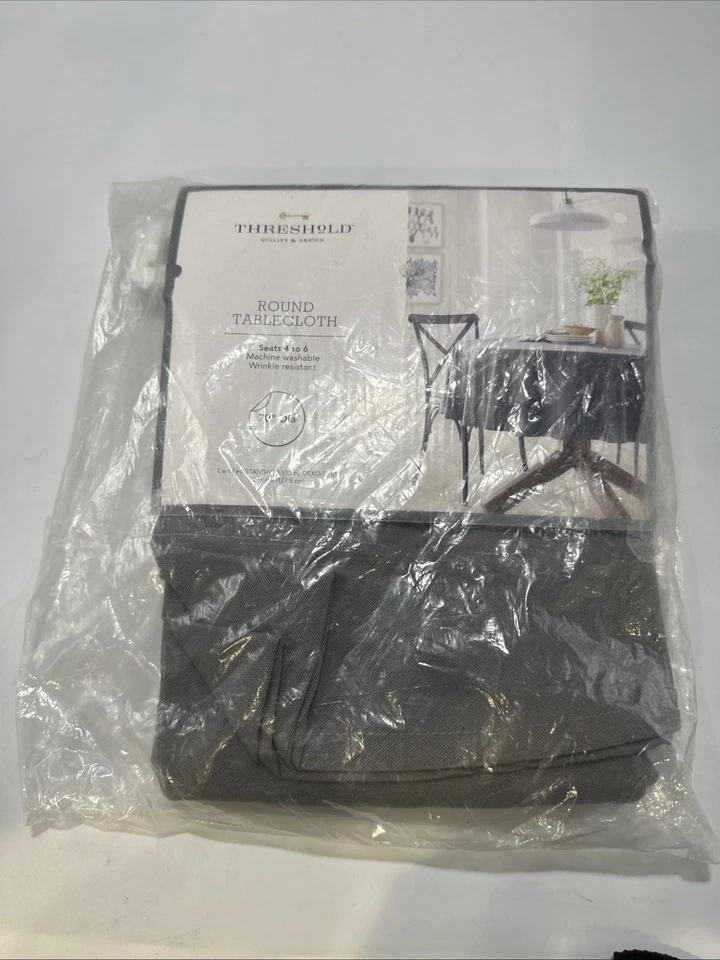 #A21 Threshold Round Tablecloth- Gray - Image 1 of 4