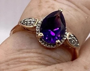 Moroccan Amethyst & Zircon 9k Rose Gold Ring Gemporia (Size P/Q) - Picture 1 of 5
