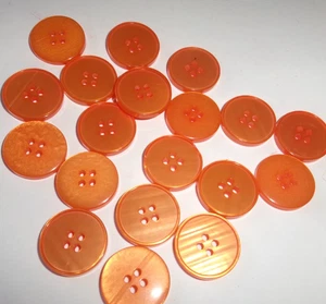 LOT  19 ORANGE  7/8th inch round 4 hole SHINY BUTTONS, NEW - Picture 1 of 2