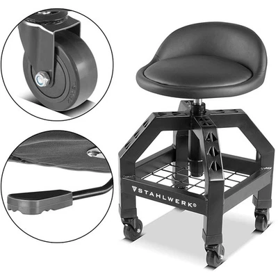 STAHLWERK Werkstatthocker Rollsitz Rollhocker Hocker 136 kg 59-76 cm Sitzhöhe - Bild 1 von 4