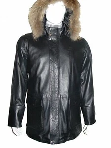 Herren weicher Lammledermantel schwarz mit Kapuze Hoodie Kapuze Zip Off Liner 2035 - Bild 1 von 7