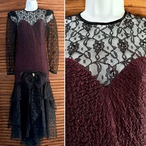 Betsy and Adam 80's Lace and Ruched Cocktail Dress 5/6 - Picture 1 of 12