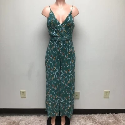 Astr Womens Jumpsuit Green White Floral Textured Spaghetti Strap Lined M New - Image 1 of 4