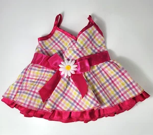 Build A Bear Pink Plaid Ruffled Sun Dress Satin Bow Daisy Accent Silver Thread - Imagen 1 de 8