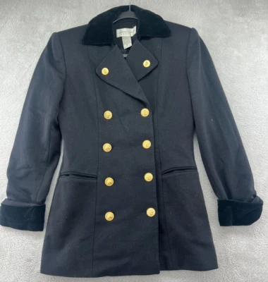 Chaqueta Esquinera Informal Mujer Petites 2 Chaquetón Lana Negro Dorado Botones Muesca Foto 1 de 4