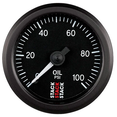 Stack Mechanical Oil Pressure Gauge 0-100PSI, White Backlight/Illuminated Needle - Image 1 of 1