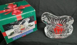 By International Silver Co. Lead Crystal Sled Holiday Bowl Dish Centerpiece USA - Imagen 1 de 12