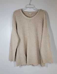Purejill Fuzzy Wool Blend Ivory Cream Crew Neck Teddy Bear Fleece Sweater Sz L - Picture 1 of 5