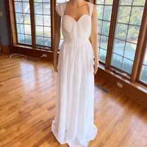 White Chiffon Empire X Wrap Draped Cap Sleeves Wedding Gown Bridal Dress Size 14