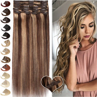 Clip grueso de doble trama de EE. UU. en extensiones de cabello humano Remy real cabeza completa resaltado Foto 1 de 4