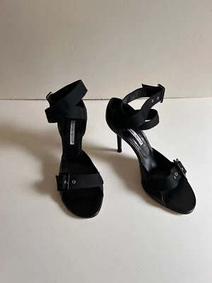 Charles David Correa al Tobillo Tacones de Bomba Cuero Negro y Hebillas de Lona Talla 9.5 M Foto 1 de 4