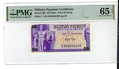 USA 692 SERIES 50 CENTS 1970 MPC MILITARY PAYMENT CERTIFICATE PMG 65 EPQ - Image 1 of 2