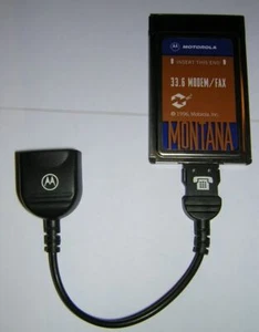 Vintage Motorola Montana PCMCIA 33.6 Modem PC-Karte + Dongle-Kabel - Bild 1 von 2