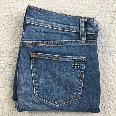 Tory Burch Jeans Womens 25 Blue High Rise Flare Leg Cats Meow Fray Hem Denim - Image 1 of 4