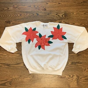 Vintage Hanes Floral Flowers White Sweatshirt, Womens Size Large (42-44) - Picture 1 of 12