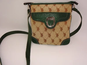 US Polo Assn Green Brown Logo Purse Tote Bag Handbag Pony Horse Rider - Picture 1 of 11