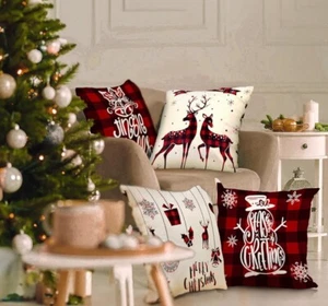 Christmas Throw Pillow Cover X4 Christmas Decor 18x18" NEW Rustic Cabin Decor - Picture 1 of 7