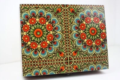 Caixa de lembrança de madeira feita à mão design de mandala marroquina forrada de azul - Imagem 1 de 4