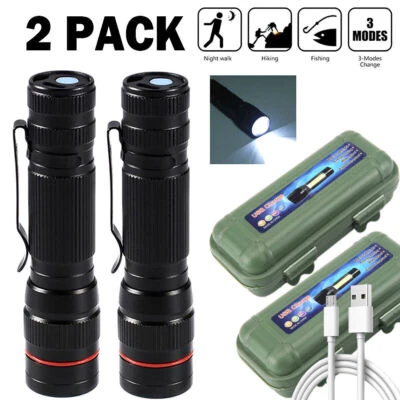 2 x Taschenlampe LED Aufladbar USB Super Hell Taktisches Fackel Lumen Akku NEU - Bild 1 von 4