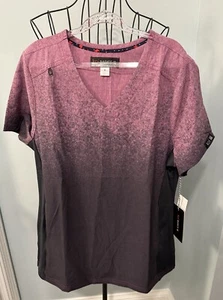 NEW Koi Basics Cali Heathered Azalea Charcoal Ombre Small S scrub top women - Picture 1 of 12