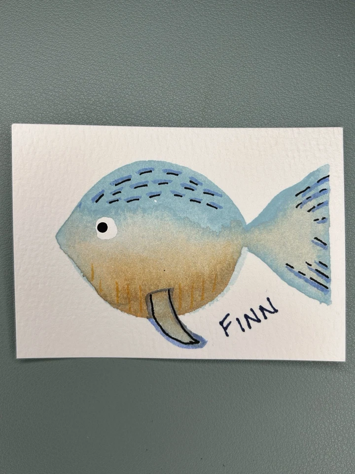 原版水粉鱼画“芬兰”沿海艺术 ACEO FL 艺术家 Amy Lethem — 第 1/1 张图片