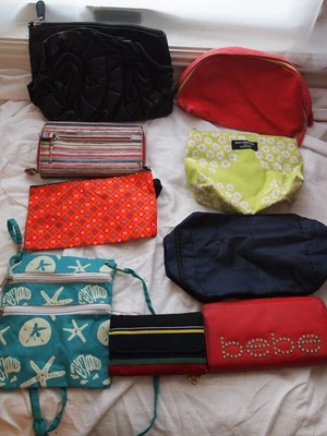 LOT OF 9 Women's Handbags Purses Makeup Bags Wallets Lancome Bebe Clinique - Image 1 of 4