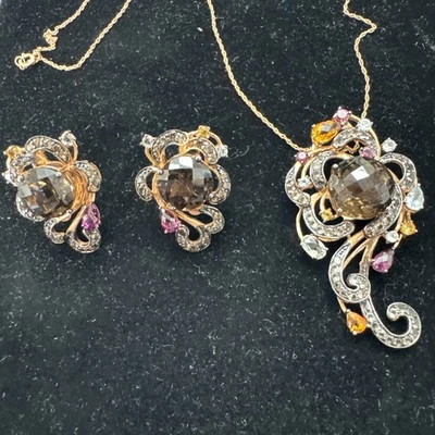 "Juego de collar y pendientes Le Vian oro rosa 14k 18""" Foto 1 de 4