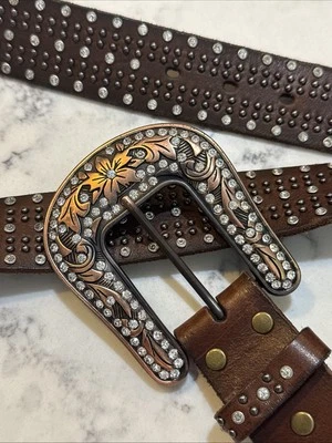 NOCONA женщин Western родео кожаный ремень, XL, с заклепками со стразами блестящий кристалл - Изображение 1 из 4