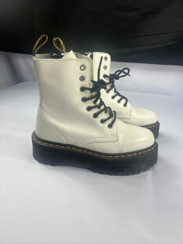 Dr. Doc Martens Jadon Womens Size 7 Platform Leather Combat Boots White Black - Image 1 of 4
