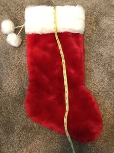 Tom's Toy roter Weihnachtsstrumpf Kunstfell weiß Bündchen und 2 Bommeln groß - Bild 1 von 4