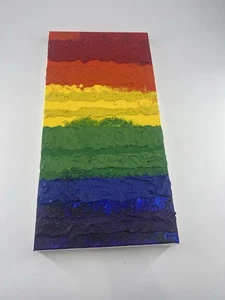 Handarbeit Gemälde Regenbogen bunt Acryl auf Leinwand Rechteck Wohndeko 20x10 - Bild 1 von 10