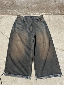 Zara Black Rust Wash Baggy Wide Denim Pants Size 34 - Picture 1 of 3