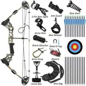 Compound Bow complete set 19-70lbs adjustable. 320FPS hunting Archery camouflage - Picture 1 of 8