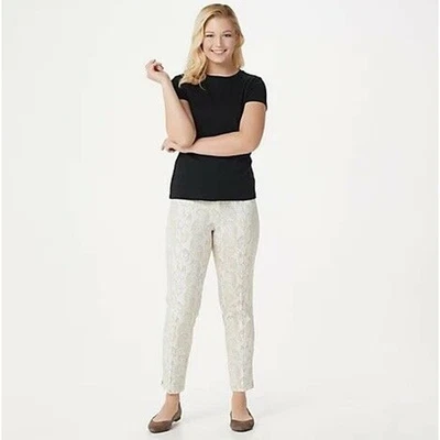 Pantalones al tobillo Isaac Mizrahi elásticos 24/7 28W pequeño estampado de piel de serpiente crema nuevos sin etiquetas Foto 1 de 3